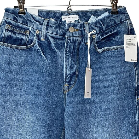 Good American Good 90's Slim Distressed High Rise Straight Leg Indigo061 6 NWT - Picture 5 of 10